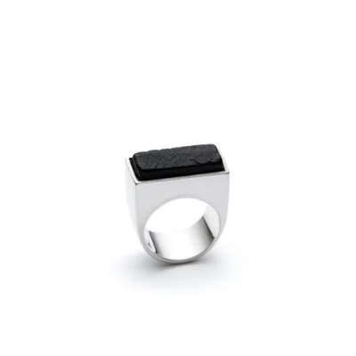 Scorched ring from the Shou Sugi Ban collection, handcrafted by Julie Bégin using pure sterling silver and hand-charred wood.