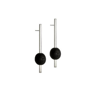 Spin earrings from the Quantum collection, handcrafted by Julie Bégin using pure sterling silver and hand charred wood.