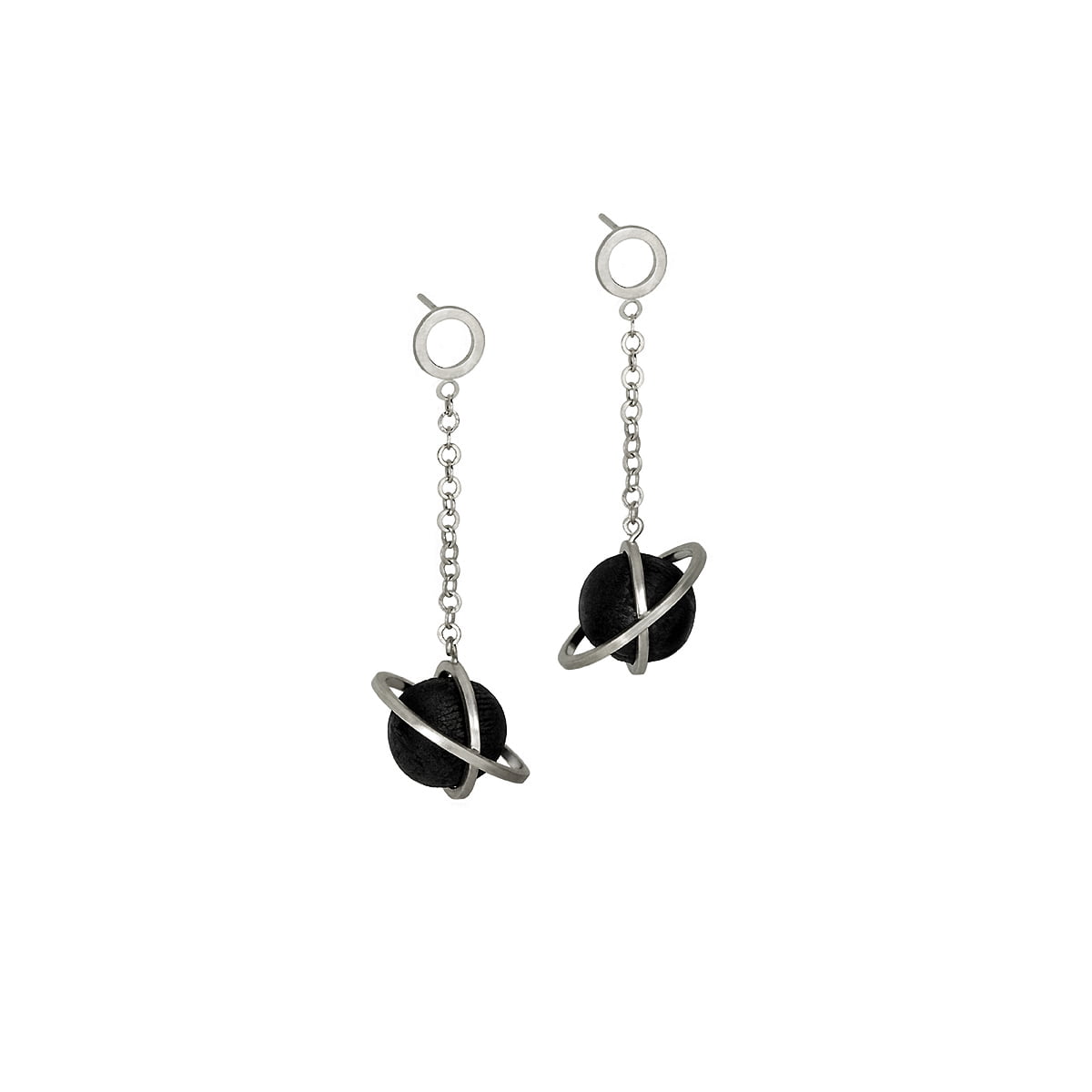 Entanglemenl earrings from the Quantum collection, handcrafted by Julie Bégin using pure sterling silver and hand charred wood.