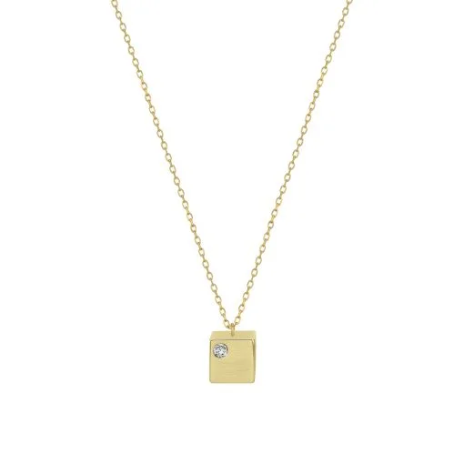 Cube Pendant in 14k Yellow Gold with Diamond