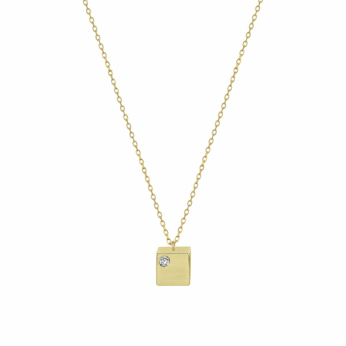 Cube Pendant in 14k Yellow Gold with Diamond