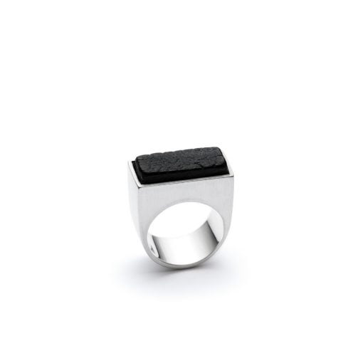 The Scorched ring from the Shou Sugi Ban collection, handcrafted by Julie Bégin using pure sterling silver and hand charred wood.